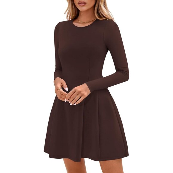 Long Sleeve Knit Mini Dress Women Fall 2025 Crewneck A Line Babydoll Casual - Picture 7 of 8